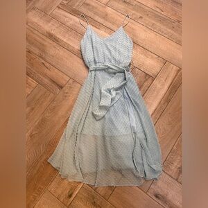 Alice + Olivia Pale Blue Swiss Dot Midi Dress with Self-Tie